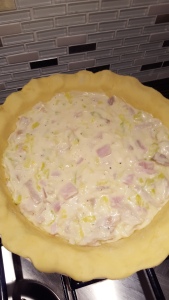 Creamy chicken ham and leek pie filling